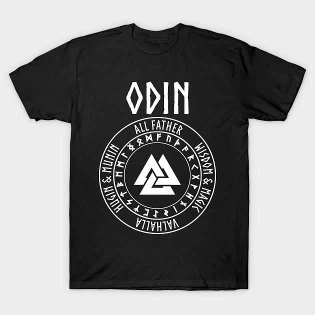 Odin Viking God Valknut with Runes T-Shirt by AgemaApparel